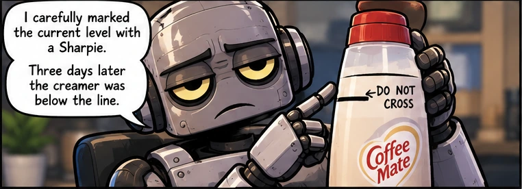 Support Bot describes deploying a marker line on the creamer container.